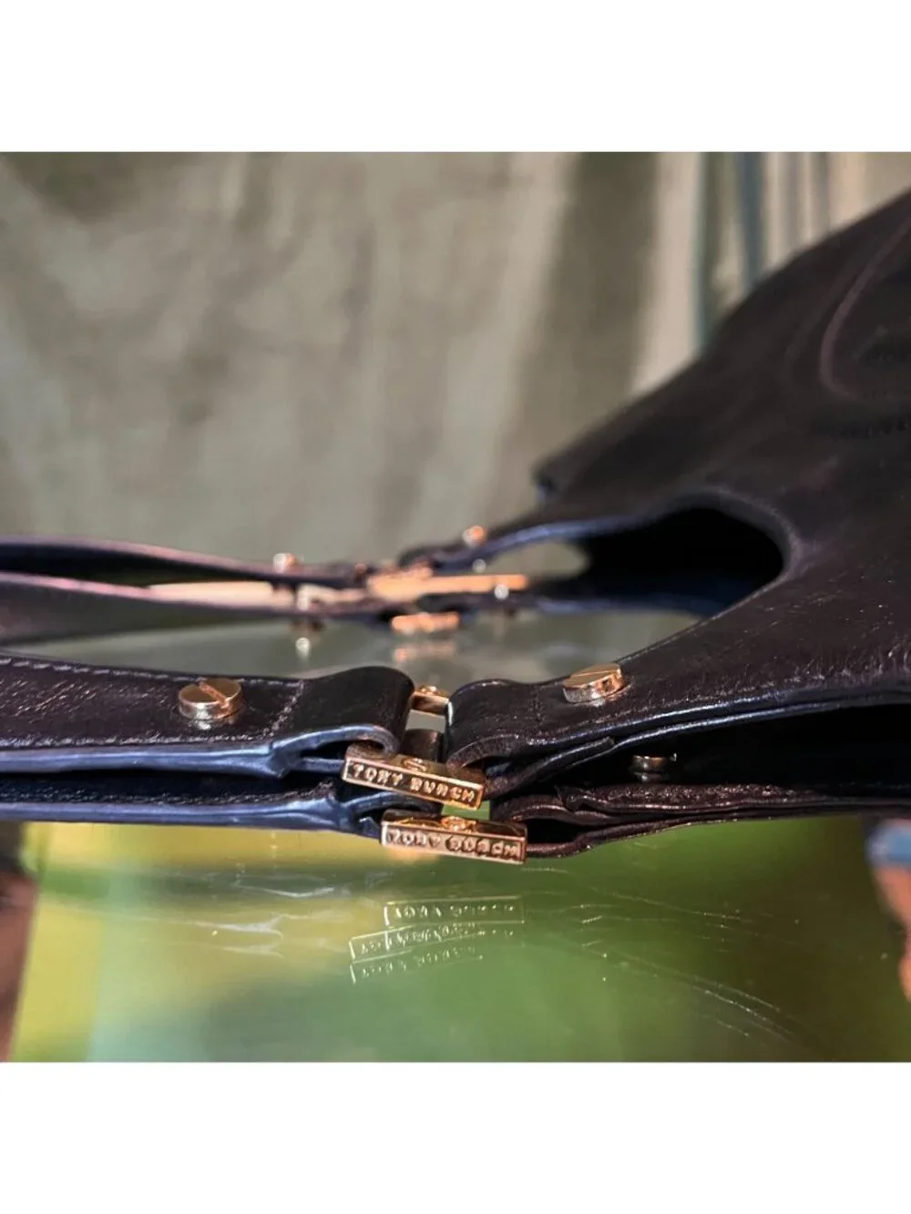 Tory Burch Black Leather Black Bombe Ella Satchel Shoulder Bag